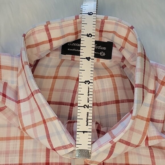 TOM JAMES EXECUTIVE COLLECTION Hand Tailored Plaid Windowpane Office Dress Shirt - Picture 8 of 10